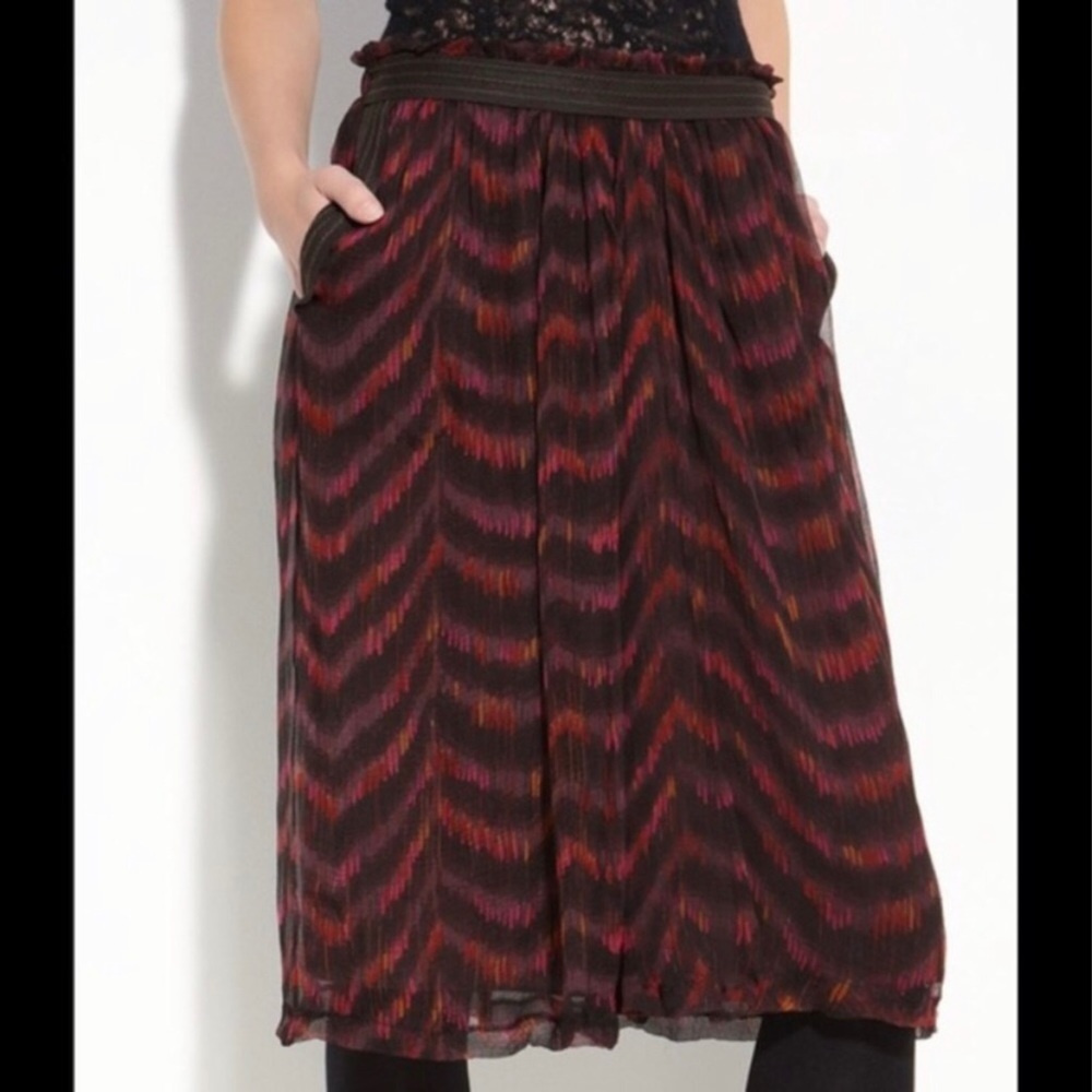 Of Two Minds Leather Trimmed Silk Midi Skirt! sz S
